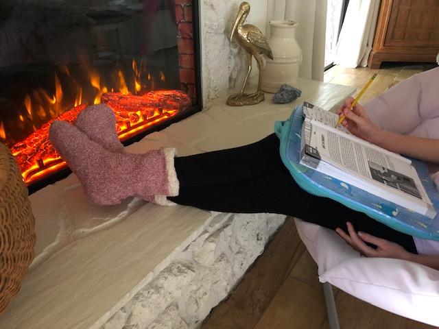 Homeschool by the fireplace