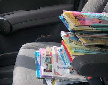 Stack of children's library books