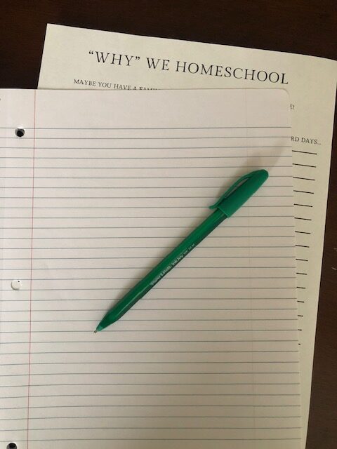 Notebook pages and pen for homeschool