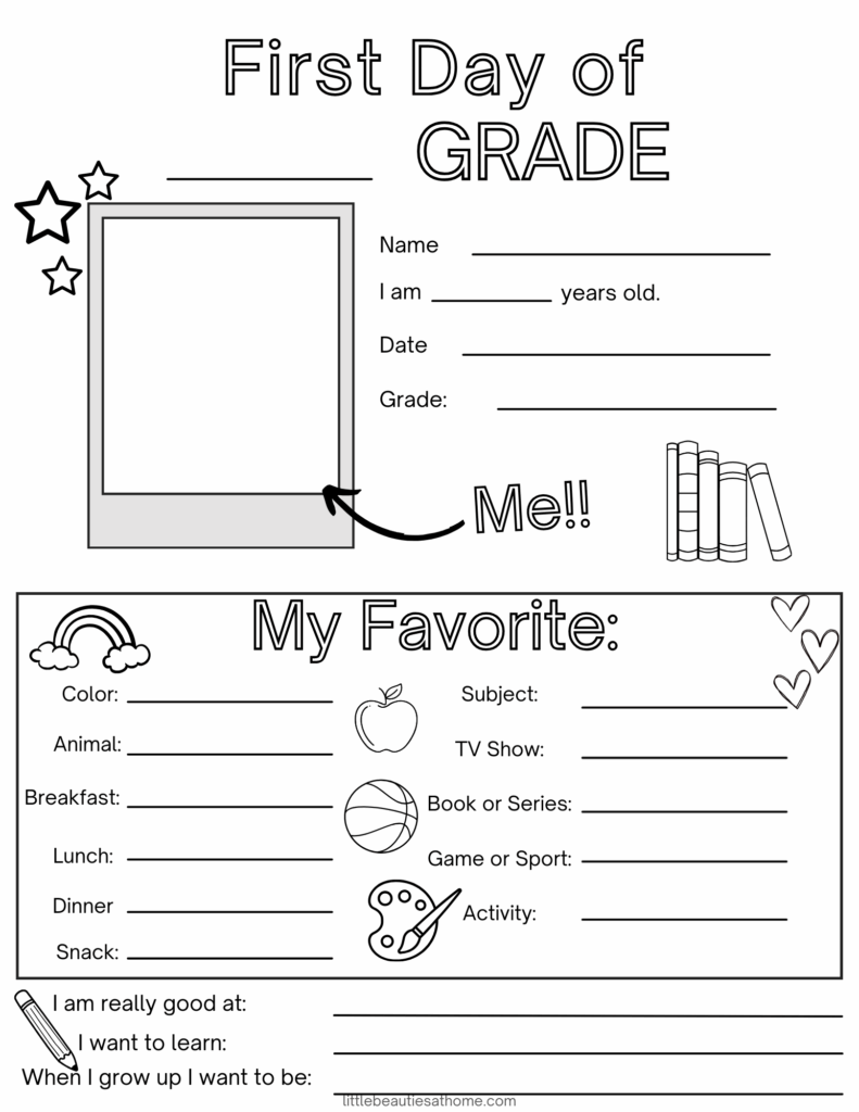 All about me worksheet for first day of homeschool