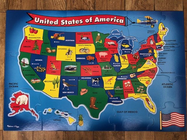 United States map jigsaw puzzle for homeschool learning