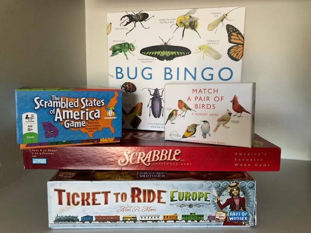 Stack of educational board games